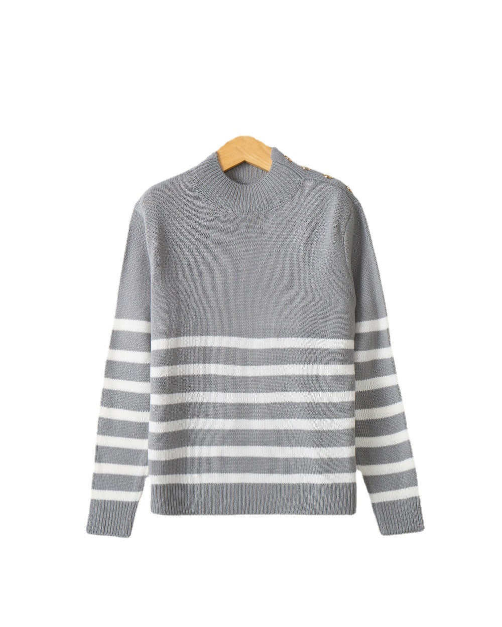 Damen modischer Strickpullover mit Streifenmuster und Knopfdetails