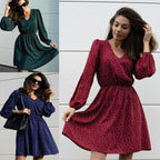 Damen Freizeitkleid mit V-Ausschnitt und Puffärmeln R&B