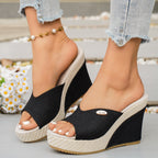 Damen Wedge-Pantoletten mit offenem Zehenbereich und hochgezogener Sohle R&B
