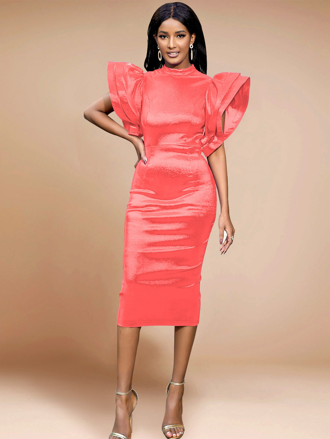 Damen Elegantes Kleid mit voluminösen Puffärmeln R&B