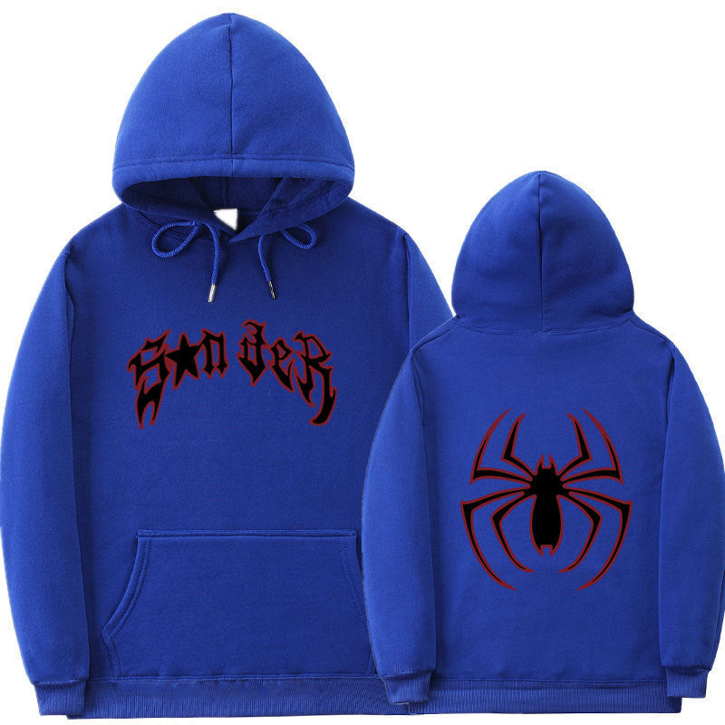 Damen Kapuzenpullover mit auffälligem Spinnenmotiv und grobem Schriftzug R&B