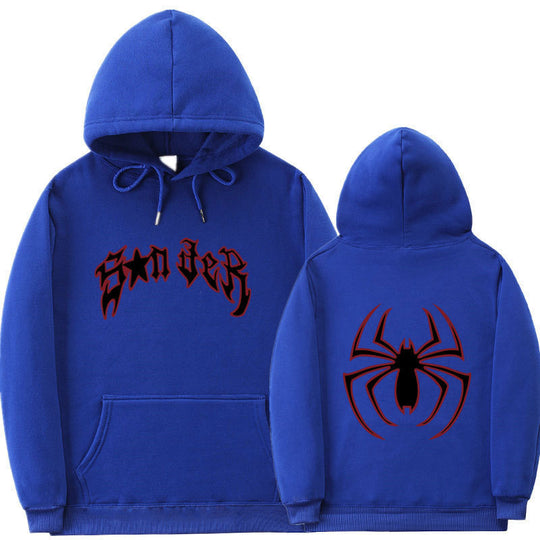 Damen Kapuzenpullover mit auffälligem Spinnenmotiv und grobem Schriftzug R&B