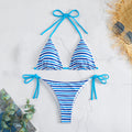 Damen Triangel-Bikini mit verspieltem Streifenmuster und verstellbaren Bindändern