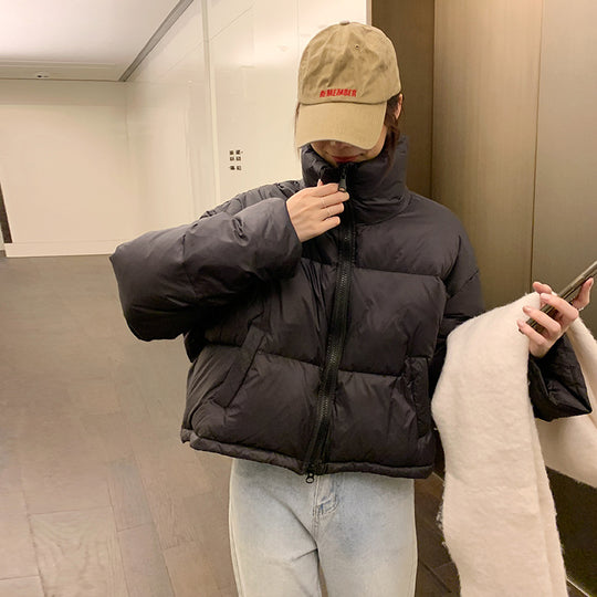 Damen Kurz geschnittene Pufferjacke mit hohem Kragen und seitlichen Taschen R&B