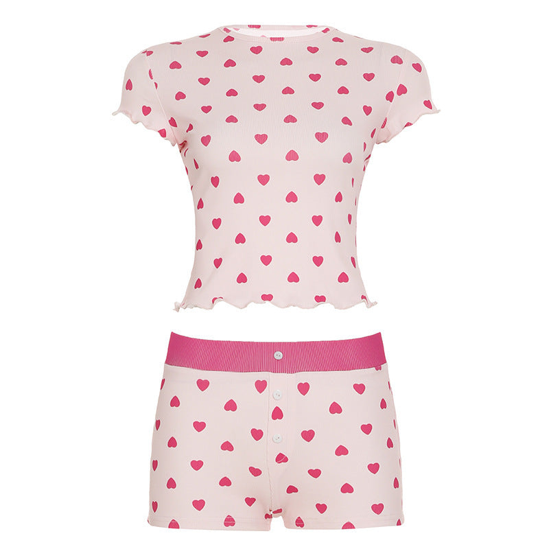 Damen Freizeitpyjama Set mit herzförmigem Design und elastischem Bund R&B