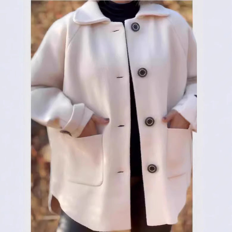 Damen modische und warme Wollejacke mit praktischen Taschen R&B