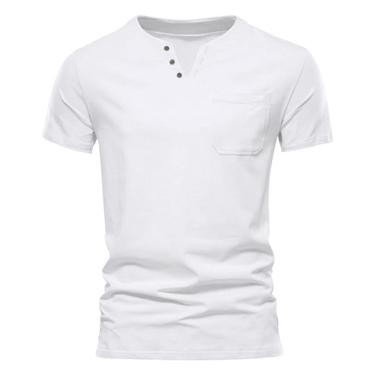 Herren nan tailliertes Kurzarm-Henleyshirt mit Brusttasche und asymmetrischer Knopfleiste R&B