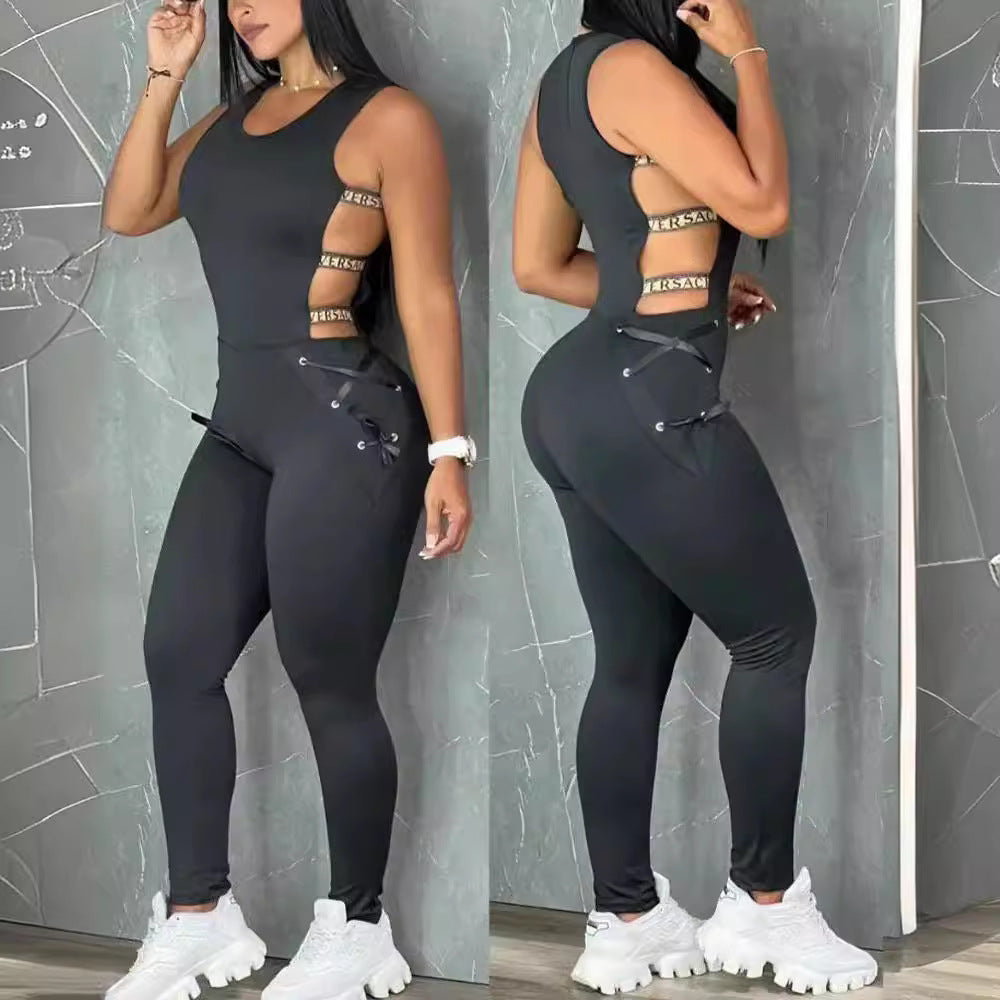 Damen Bodycon Jumpsuit mit Cut-Out-Details und modischem Gürtel R&B
