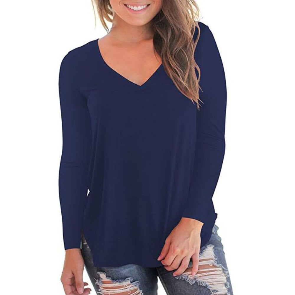 Damen V-Ausschnitt Langarmshirt aus weichem Baumwollmix R&B