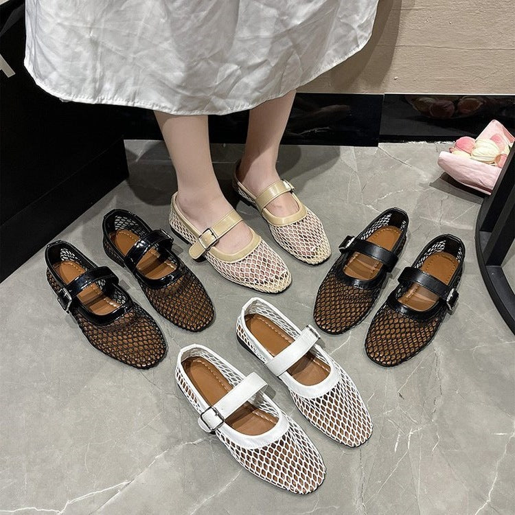 Damen modische Riemchen-Ballerinas mit Netzstruktur R&B