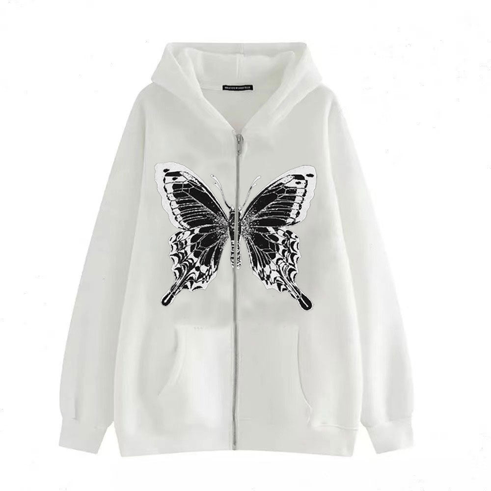 Damen Zip-Hoodie mit ausdrucksstarkem Schmetterlingsmotiv R&B