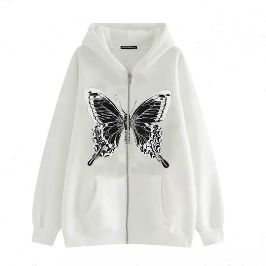 Damen Zip-Hoodie mit ausdrucksstarkem Schmetterlingsmotiv R&B