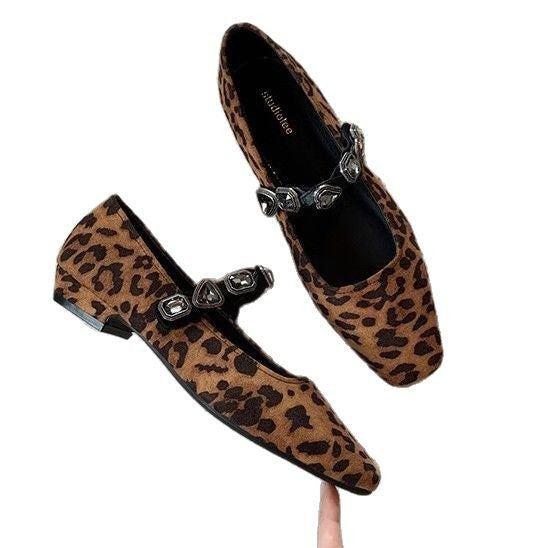 Damen Elegante Ballerina-Shoes mit einzigartigem Leoprint und kreativem Schnallendetail R&B