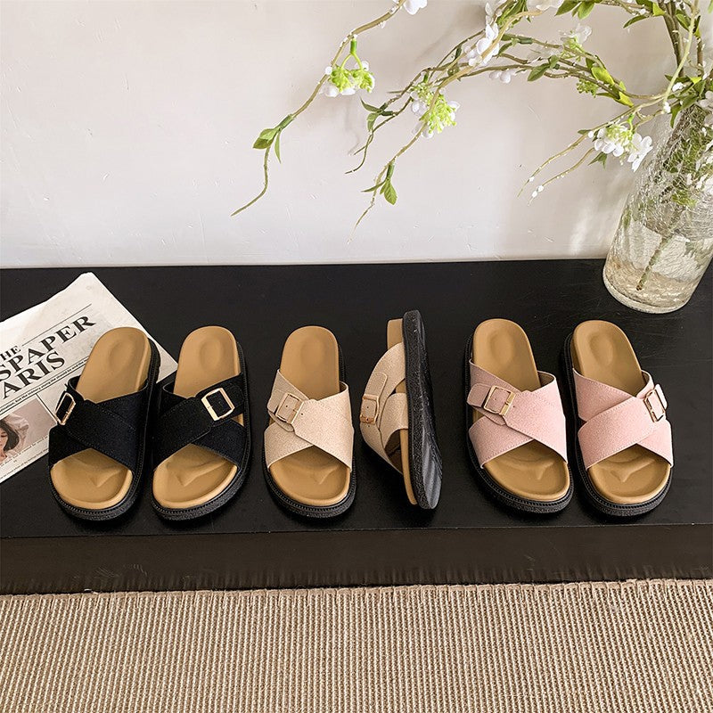 Damen Komfortable Mules mit modischem Schnallen-Detail
