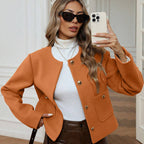 Damen Kurze Blazerjacke mit praktischen Taschen und goldenen Knöpfen R&B