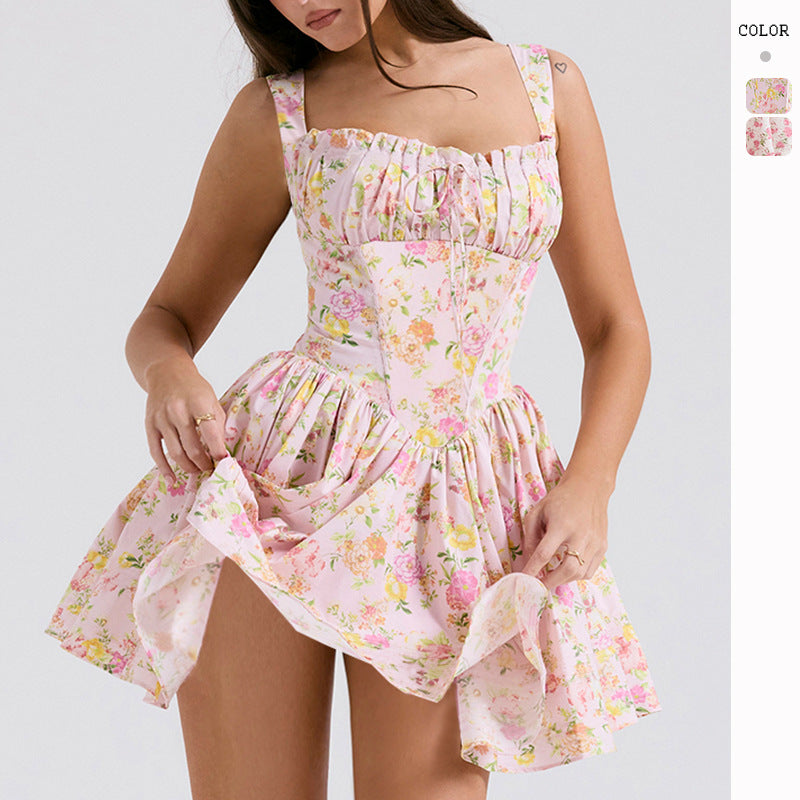 Damen Verspielt gefüttertes Mini-Kleid mit schulterfreien Trägern und Rüschendetails R&B