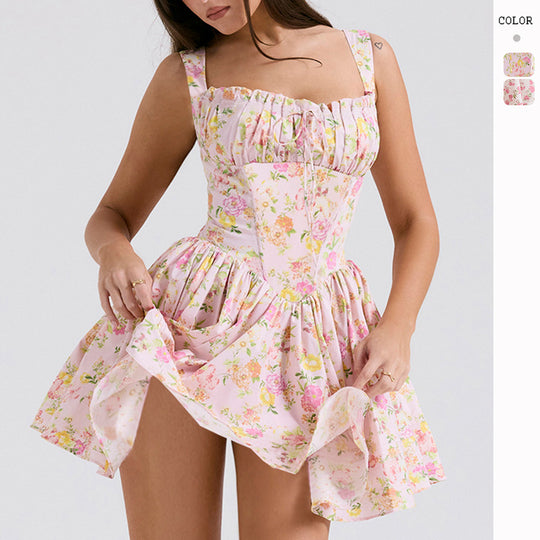 Damen Verspielt gefüttertes Mini-Kleid mit schulterfreien Trägern und Rüschendetails R&B