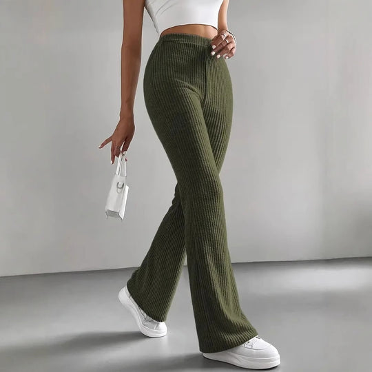 Damen Bequeme weit geschnittene Ripp-Hose mit hohem Bund R&B