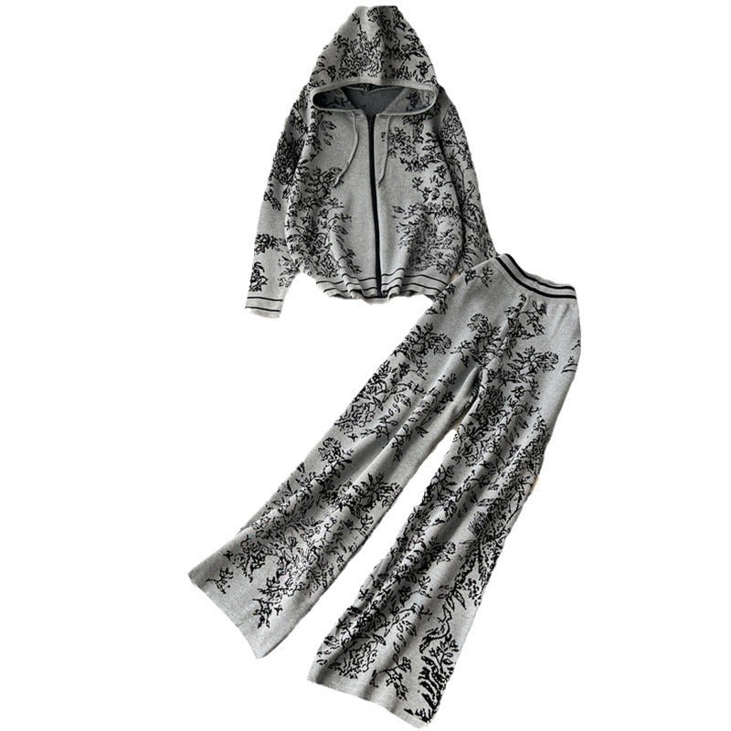 Damen modisches Freizeit-Lounge-Set mit Kapuze und floralem Muster R&B