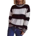 Damen lässiger Strickpullover mit modernem Streifenmuster und warmem Material R&B