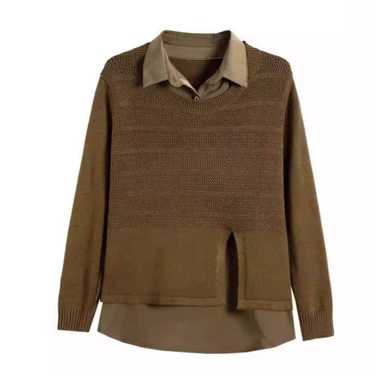 Damen Modischer Layered Pullover mit Struktur R&B