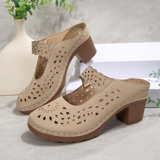 Damen Modische Clogs mit floralem Cut-Out-Design und komfortablem Blockabsatz R&B