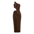 Damen Elegantes One-Shoulder Maxikleid mit Raffungen und figurbetontem Schnitt R&B