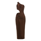 Damen Elegantes One-Shoulder Maxikleid mit Raffungen und figurbetontem Schnitt R&B
