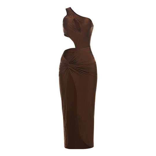 Damen Elegantes One-Shoulder Maxikleid mit Raffungen und figurbetontem Schnitt R&B