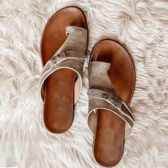 Damen komfortable Zehentrenner-Sandalen mit modischem Riemchen-Design R&B