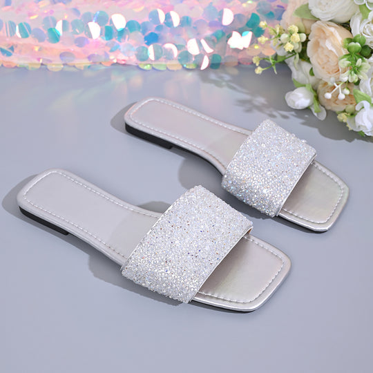 Damen Glamouröse Riemchen-Pantoletten mit funkelndem Glitter-Design R&B