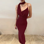 Damen Elegantes Maxikleid mit asymmetrischem Halterneck R&B