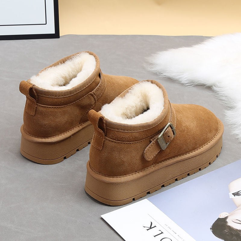 Damen kuschelige Stiefeletten mit weichem Futter und modischer Schnalle R&B
