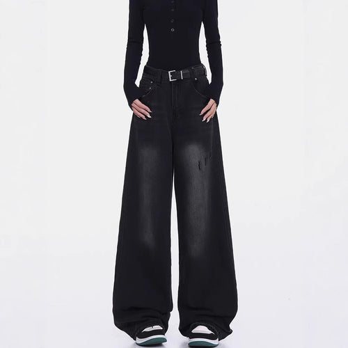 Damen Weite Denim-Hose mit hohem Bund und modischen Rissdetails R&B