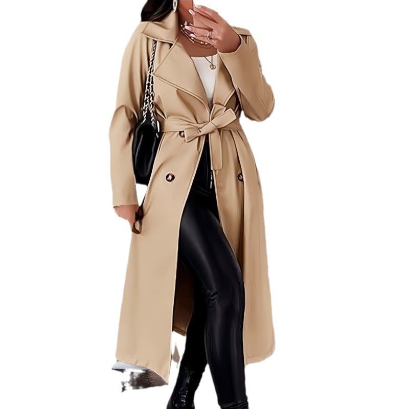 Damen Eleganter Trenchcoat mit Taillengürtel und doppelt geknöpften Details R&B
