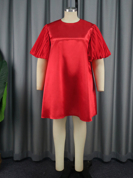 Damen exklusives Satin Kleid mit elegantem Rüschensaum R&B