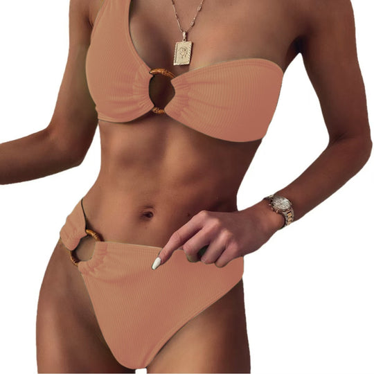 Damen Stilvoller Triangel-Bikini mit goldenen Details R&B