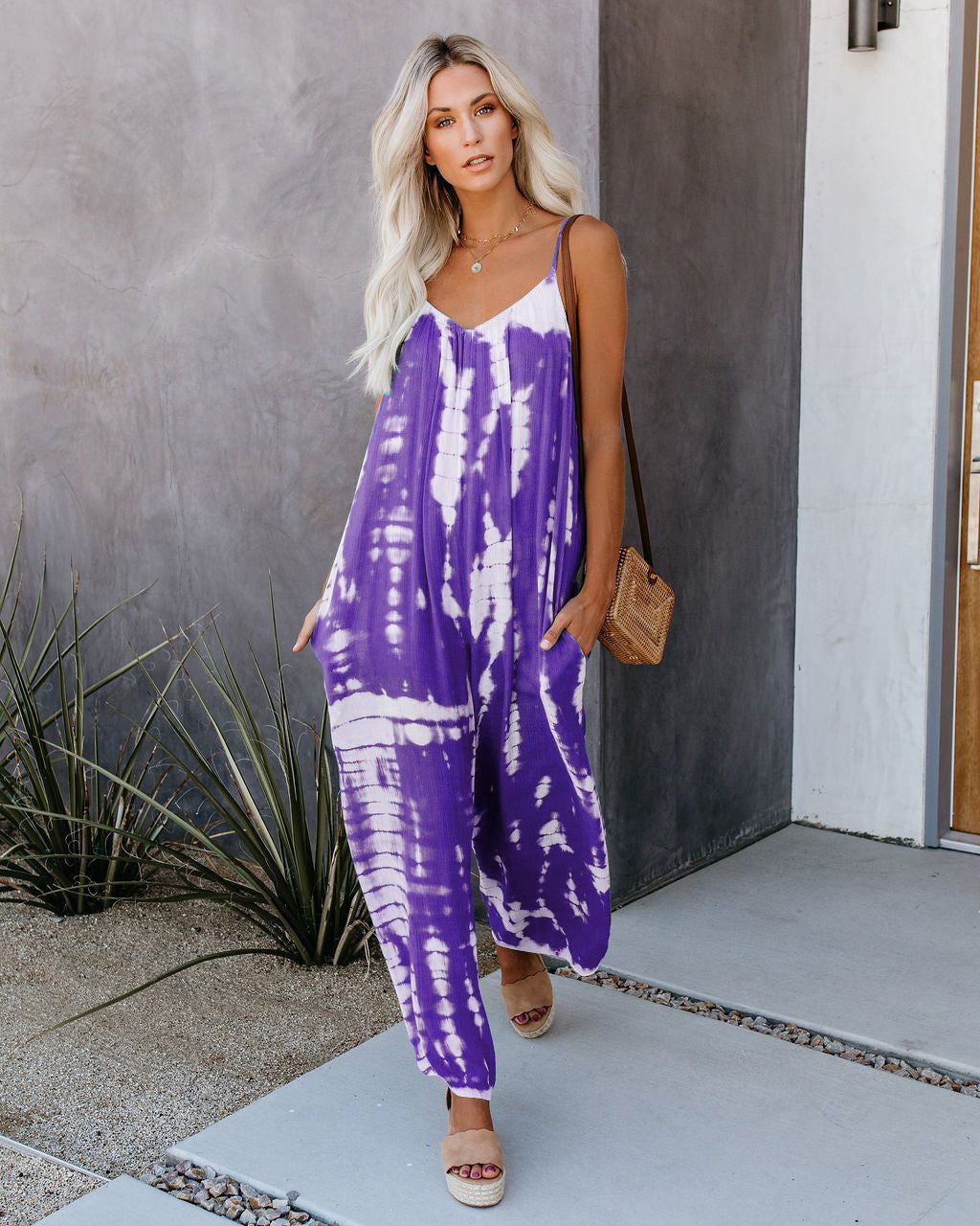Damen Elegantes Jumpsuit mit Spaghettiträgern und weitem Bein R&B