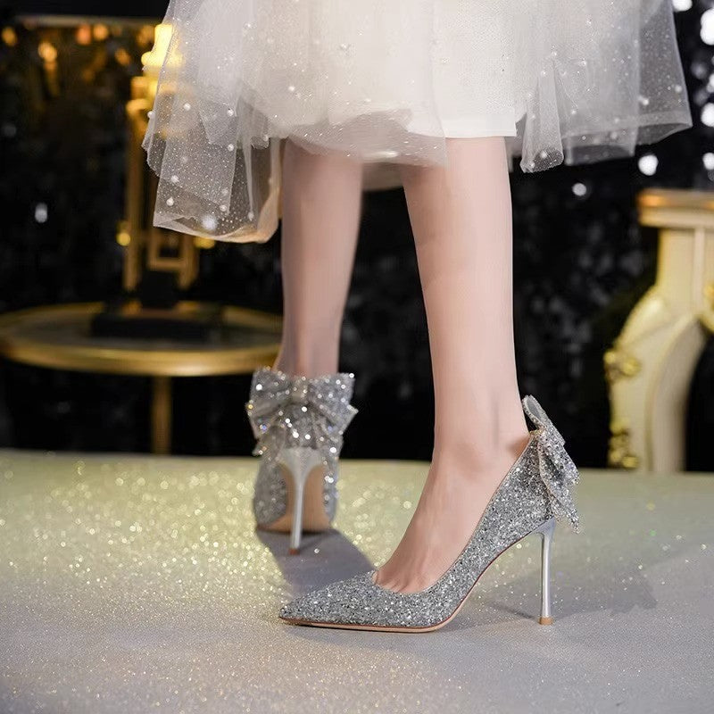 Damen elegante High Heels mit glitzerndem Schleifen-Detail R&B