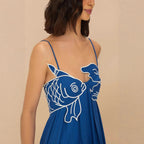 Damen Maxikleid mit kreativem Fischdesign EB