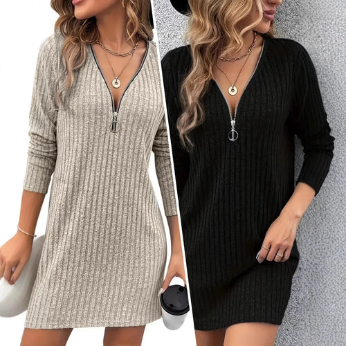 Damen Mini-Kleid mit Reißverschluss und Rippstruktur R&B