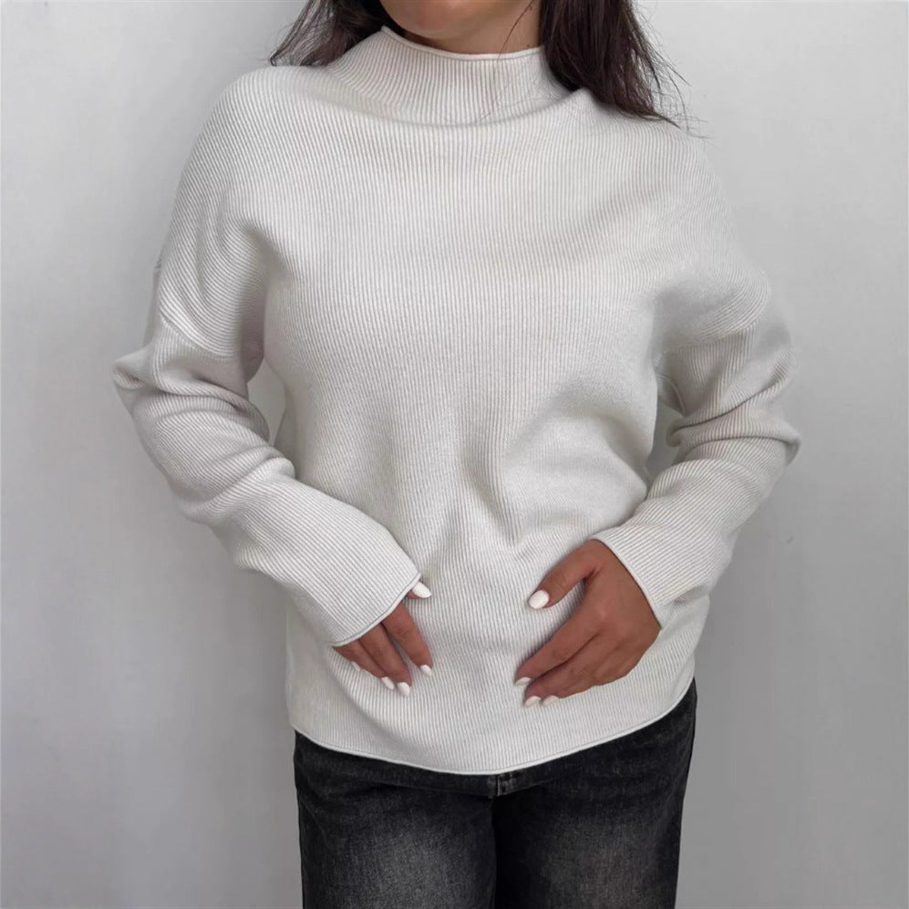 Damen Modernes Strickoberteil mit hochgeschlossenem Kragen und feinem Rippenmuster R&B