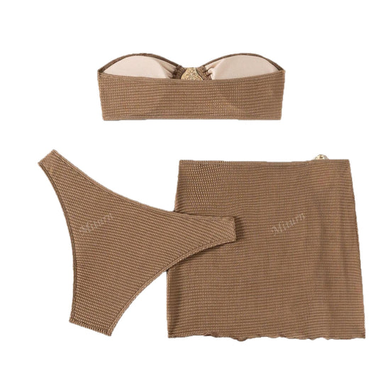 Damen Bandeau-Bikini-Set mit dekorativem Wickelrock R&B
