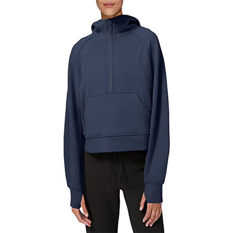 Damen sportlicher Fleece-Hoodie mit halbem Reißverschluss R&B