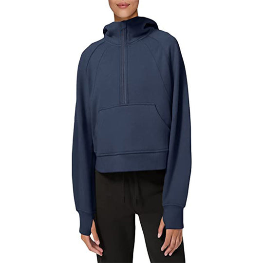 Damen sportlicher Fleece-Hoodie mit halbem Reißverschluss R&B