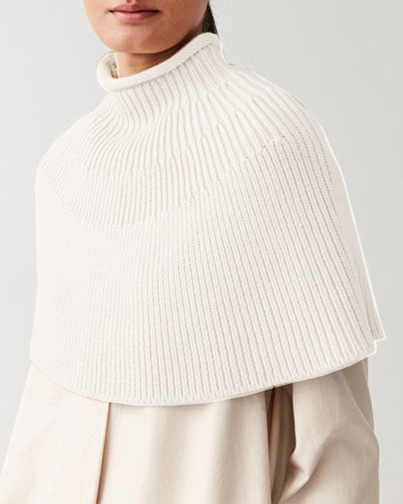 Damen Strick-Cape mit hohem Kragen und feiner Rippstruktur R&B