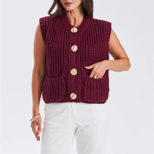 Damen Strickjacke mit goldenen Knöpfen und lässigem Schnitt R&B