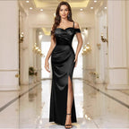 Damen Elegantes Maxikleid mit asymmetrischem Schnitt und Seitenschlitz R&B
