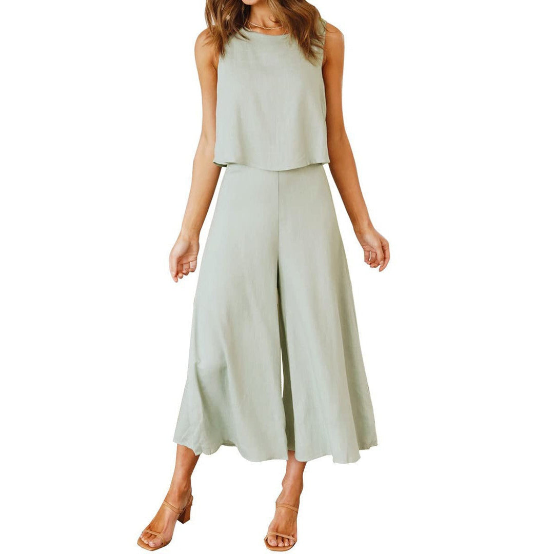 Damen Luftiger Jumpsuit mit Schwingendem Bein und Ärmellosem Design R&B