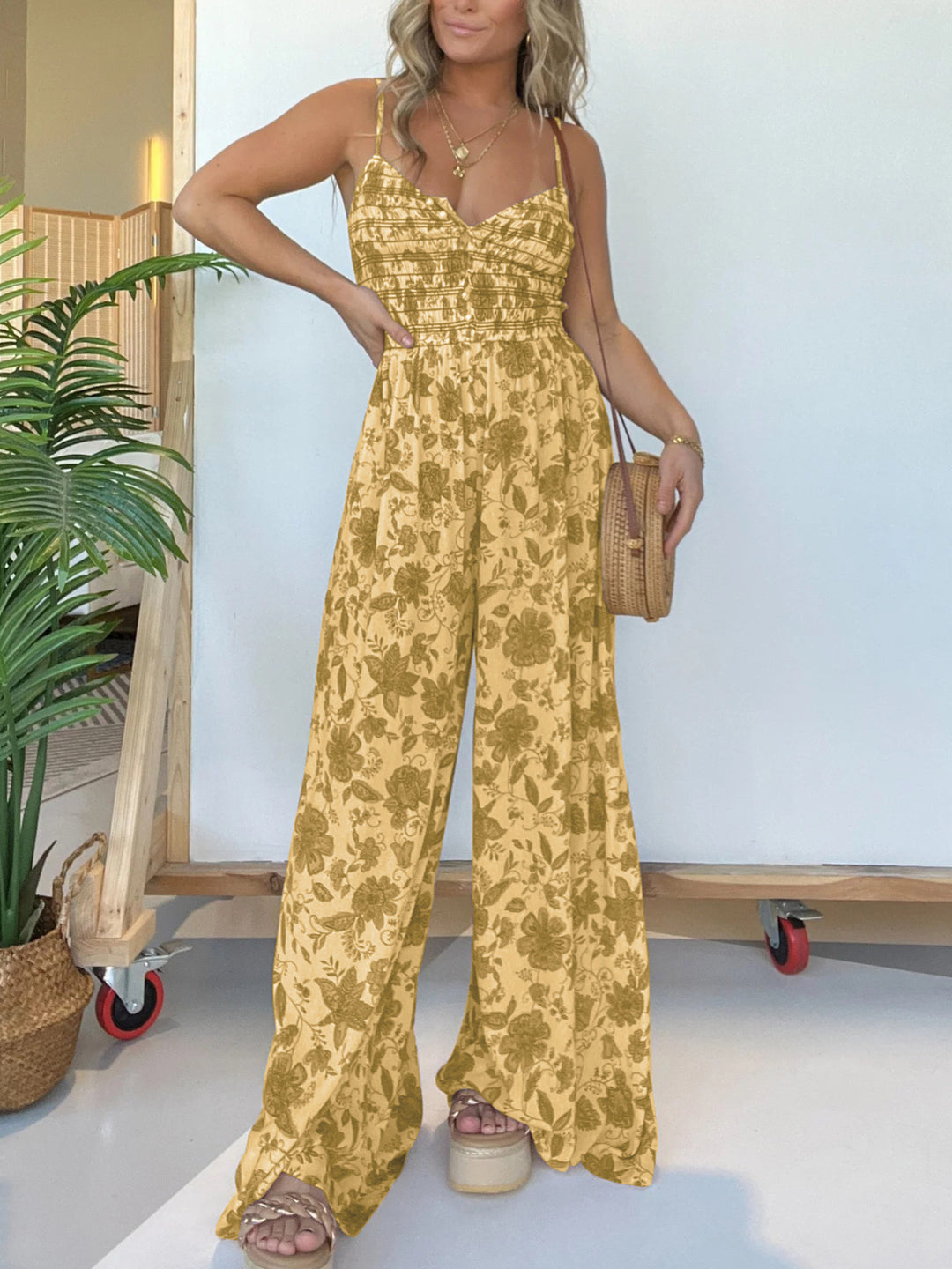 Damen Jumpsuit mit floralem Design und elastischem Oberteil R&B